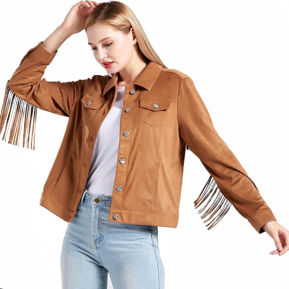Faux Suede Fringe Jacket Size Medium New With Tags
